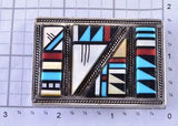 Vintage Silver & Turquoise Multistone Zuni Inlay Buckle by Ardale Mahooty 1D20P