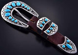 Silver & Turquoise Navajo Handstamped Ranger Set Buckle by Lee Charley 1K18P