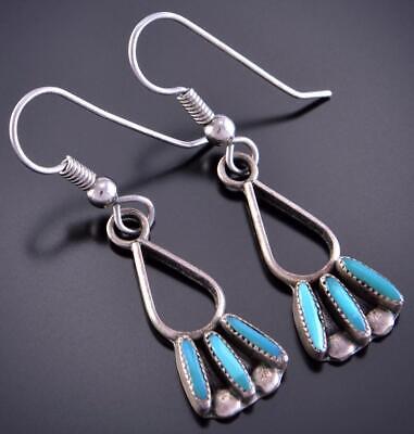 Vintage Silver & Turquoise Zuni Needle Point Earrings 2F15X