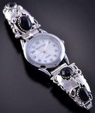 Silver & Onyx Eagle Feathers & More Navajo Watch by Rita Montoya 1L12T