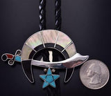 Silver Multistone Zuni Inlay Men's Shriner Bolo Tie by W & L Quandelacy ZA28N