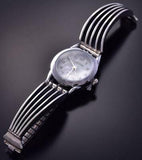 All Silver -River Flow- Navajo Handmade Women's Watch by James Bahe ZA22E