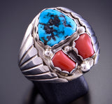 Size 13-1/2 Turquoise and Coral Men's ring by Alvery Smith 2L16F