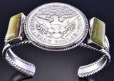Silver & Turquoise Navajo Handmade Half Dollar Bracelet 2D12U