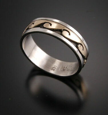 Size 7-1/4 - 14K Gold and Silver Water Symbol Ring VN12I-2