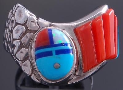 Size 10-1/2 Silver & Turquoise & Coral Navajo Yei Bi Chei Ring by WM 7C27W