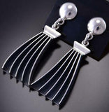 All Silver Water Flow Navajo Handmade Earrings by James Bahe 1C31U