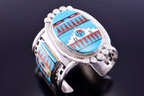 Silver & Turquoise Multistone Zuni Inlay Sunface Bracelet by Patty Edaakie 2L08M