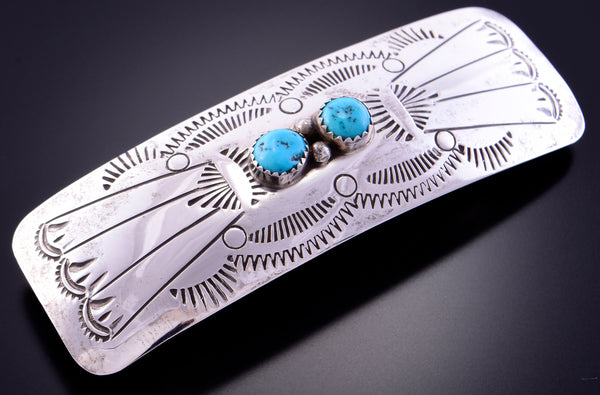 Turquoise and Silver Navajo Hair Barrette by Joanne Silver 2L16V