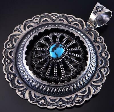 Silver & Kingman Turquoise Navajo Concho Moveable Pendant by Kevin Billah 1K06Y