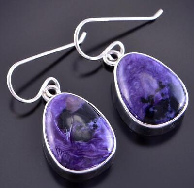 Silver & Charoite Navajo Handmade Dangle Earrings by Shirley Lee 2J16J