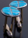 Silver Turquoise Navajo Inlay Cufflinks by Lily Malani 1J10V