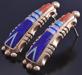 14k Gold & Lapis Multistone Navajo Inlay Earrings 8D21P