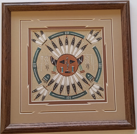 Navajo Sand Painting by Glen Nez - Sun Design 13-1/2 x 13-1/2 - 2E16L