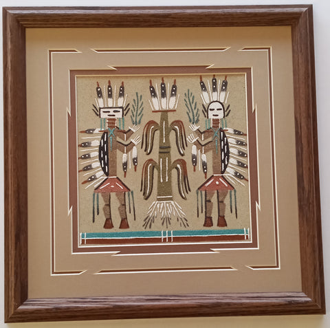 Navajo Sand Painting by Glen Nez - Corn and Yei Bi Chei - 13-1/2 x 13-1/2 - 2E16K