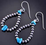 Silver & Turquoise Navajo Pearls Loop Earrings by Mason Lee 2J16P