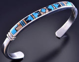 Silver & Turquoise Multistone Navajo Inlay Bracelet by Rick Tolino 2F15E