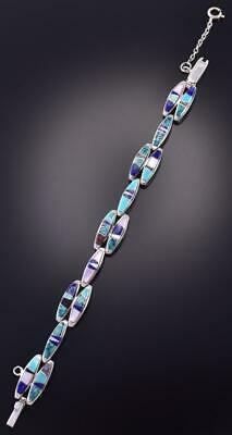 Silver & Turquoise Multistone Navajo Inlay Link Bracelet by Valerie Yazzie 1D13D