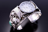 Silver & Turquoise Eagle Feathers Watch Bracelet by Thomas Yazzie 2L08U