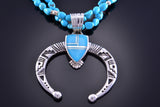Silver & Turquoise Navajo Inlay Squash Bottom Necklace by Benson Shorty 2E25P