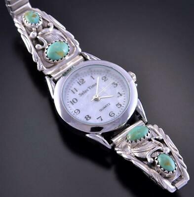 Silver & Turquoise Navajo Handmade Feathers & More Watch by Etta Larry 1L12Q