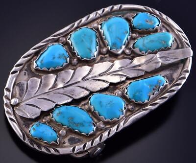 Vintage Silver & Turquoise & Coral Zuni Feather Buckle by Vance Cheama 2H31O