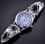 Silver & Onyx Eagle Feathers & More Navajo Watch by Rita Montoya 1L12T