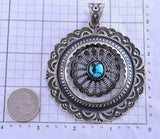 Silver & Kingman Turquoise Navajo Concho Moveable Pendant by Kevin Billah 1K06Y