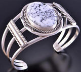 Silver & White Buffalo Turquoise Round Navajo Bracelet Augustine Largo 2J12E