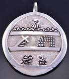 Silver Christ's Glorious Resurrection Navajo Round Pendant by Roger John 2F23K