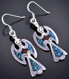 Silver & Turquoise Navajo Chip Inlay Waterbird Earrings by Joleen Yazzie 2A07J