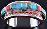 Silver & Coral Multistone Navajo Inlay Side Bracelet Vernon Haskie 1K06Z