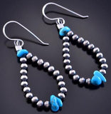 Silver & Turquoise Navajo Pearls Loop Earrings by Mason Lee 2J16P