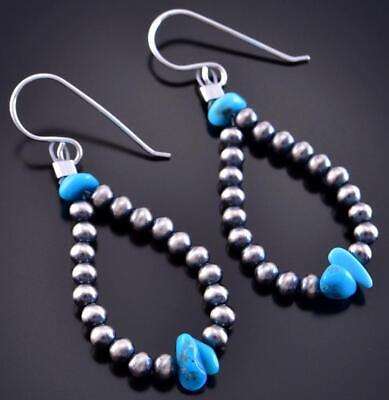 Silver & Turquoise Navajo Pearls Loop Earrings by Mason Lee 2J16P