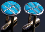 Silver Turquoise Navajo Inlay Cufflinks by Lily Malani 1J10V