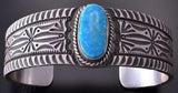 Silver & Turquoise Navajo Handstamped Bracelet by HS or SH 1K13B